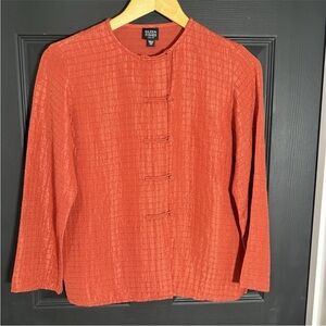 Eileen Fisher Mandarin Silk Jacket Frog Button Orange with under tank size SP
